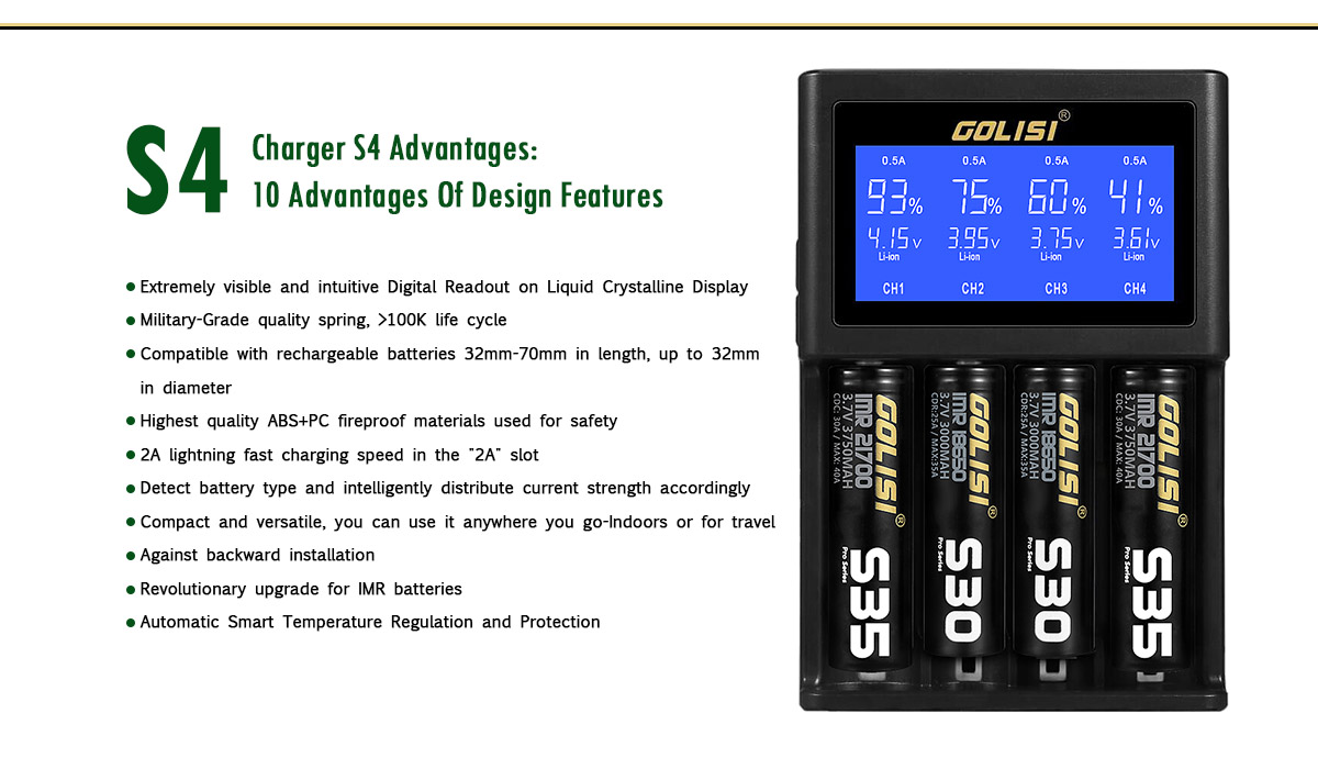 GOLISI S6 Intelligent Charger Safety Smart  Big LCD display For Batteries 6 Slot 